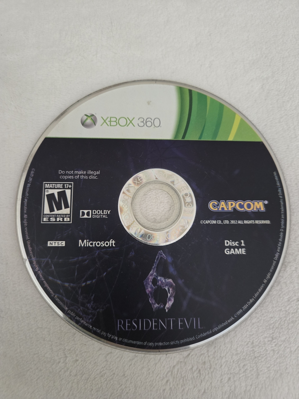 Xbox 360 Resident Evil 6 Game Disc 1 Replacement Disc